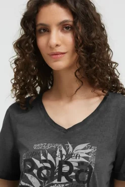 T-Shirt mit V-Ausschnitt und Glitter-Puffprint black