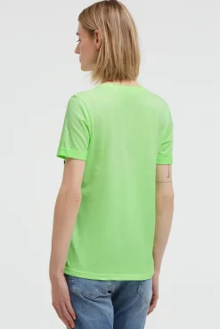 T-Shirt mit V-Ausschnitt und Glitter-Puffprint neon green