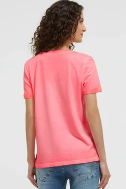 T-Shirt mit V-Ausschnitt und Glitter-Puffprint neon flame