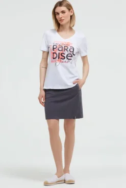 T-Shirt mit V-Ausschnitt und Glitter-Puffprint opticwhite