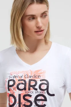 T-Shirt mit V-Ausschnitt und Glitter-Puffprint opticwhite