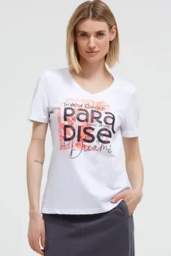 T-Shirt mit V-Ausschnitt und Glitter-Puffprint opticwhite