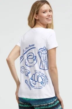 T-Shirt mit V-Cut und Rückenprint opticwhite