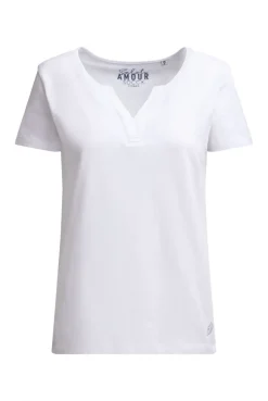 T-Shirt mit V-Cut und Rückenprint opticwhite