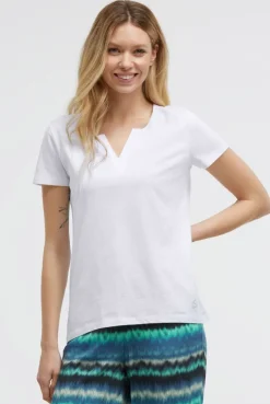 T-Shirt mit V-Cut und Rückenprint opticwhite
