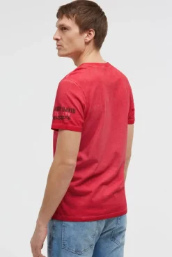 T-Shirt mit V-Cut und Used Print red orange