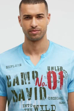 T-Shirt mit V-Cut und Used Print summer aqua