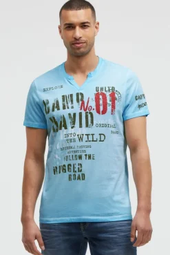 T-Shirt mit V-Cut und Used Print summer aqua