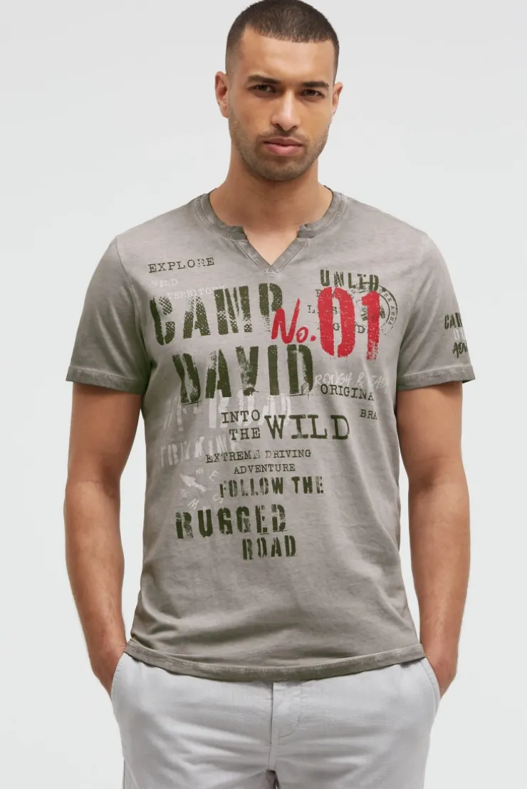 T-Shirt mit V-Cut und Used Print shadow