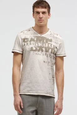 T-Shirt mit V-Neck im Vintage Look ivory | S