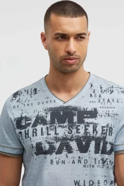 T-Shirt mit V-Neck im Vintage Look silver blue | S