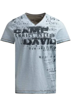 T-Shirt mit V-Neck im Vintage Look silver blue | S