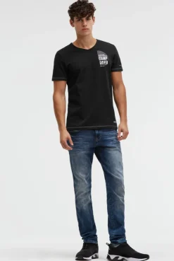 T-Shirt mit V-Neck und Back-Photoprint black
