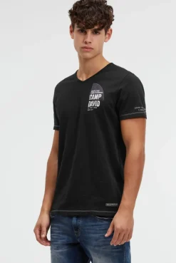 T-Shirt mit V-Neck und Back-Photoprint black