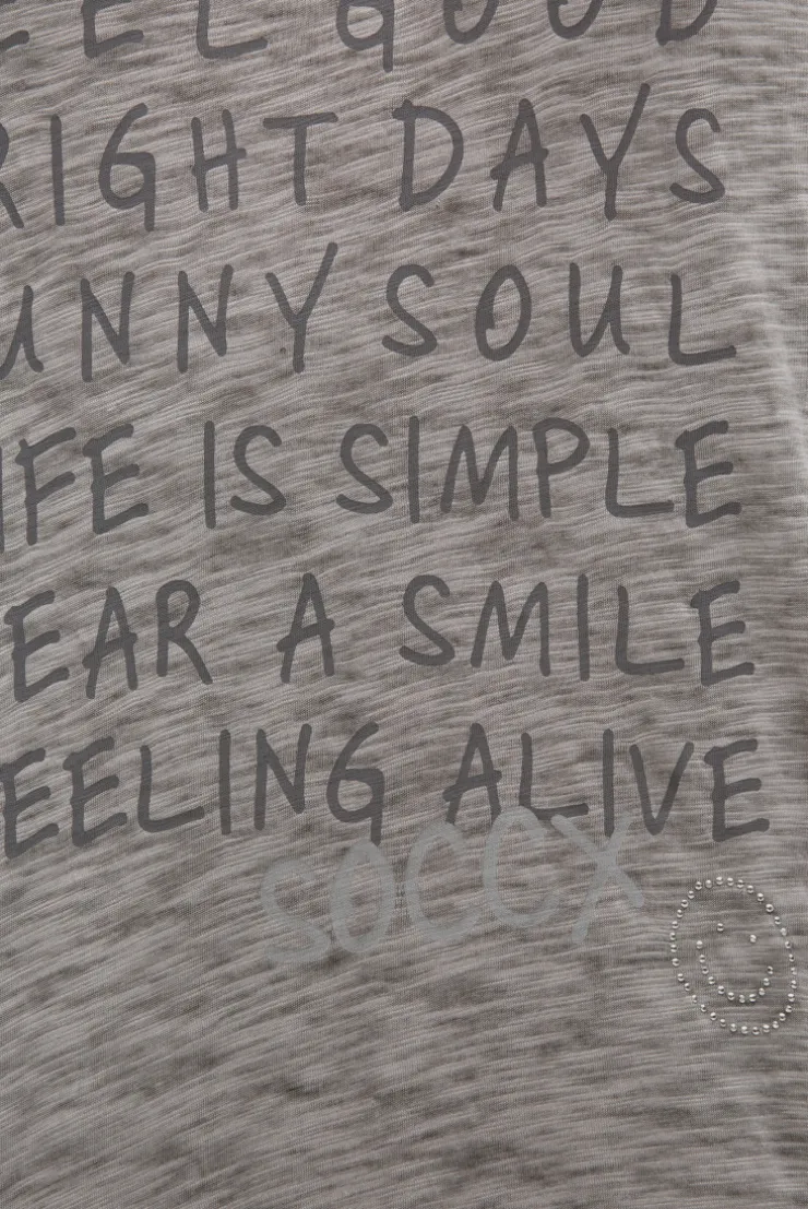 T-Shirt mit Wording Print und Elastiksaum cool khaki
