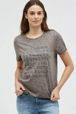T-Shirt mit Wording Print und Elastiksaum cool khaki