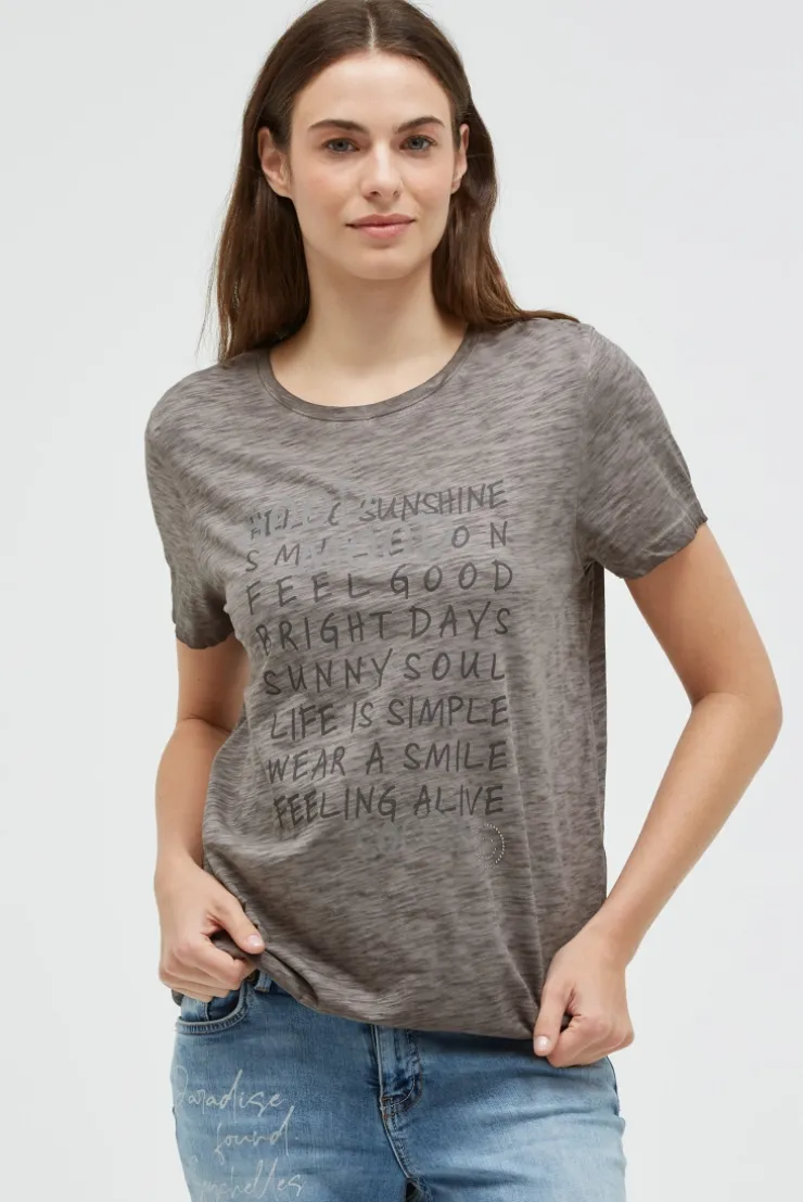 T-Shirt mit Wording Print und Elastiksaum cool khaki