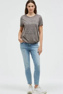 T-Shirt mit Wording Print und Elastiksaum cool khaki