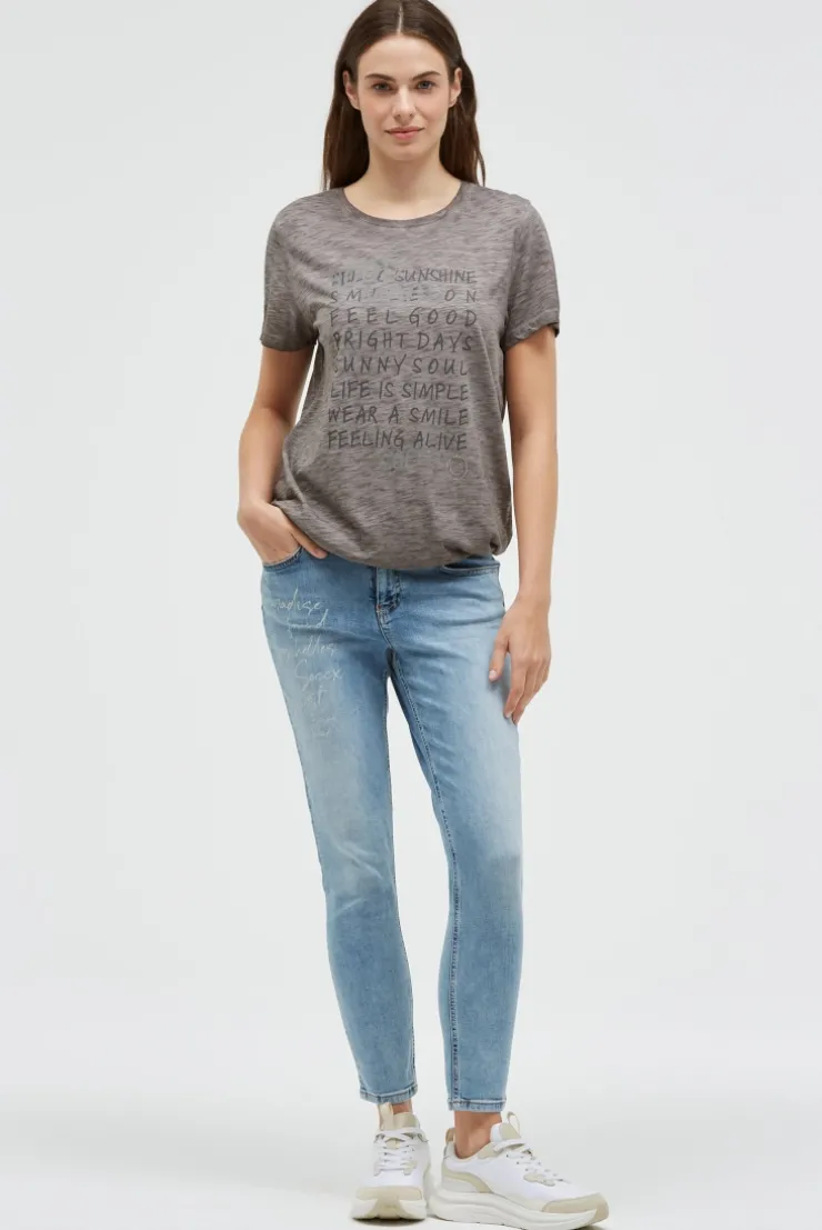 T-Shirt mit Wording Print und Elastiksaum cool khaki