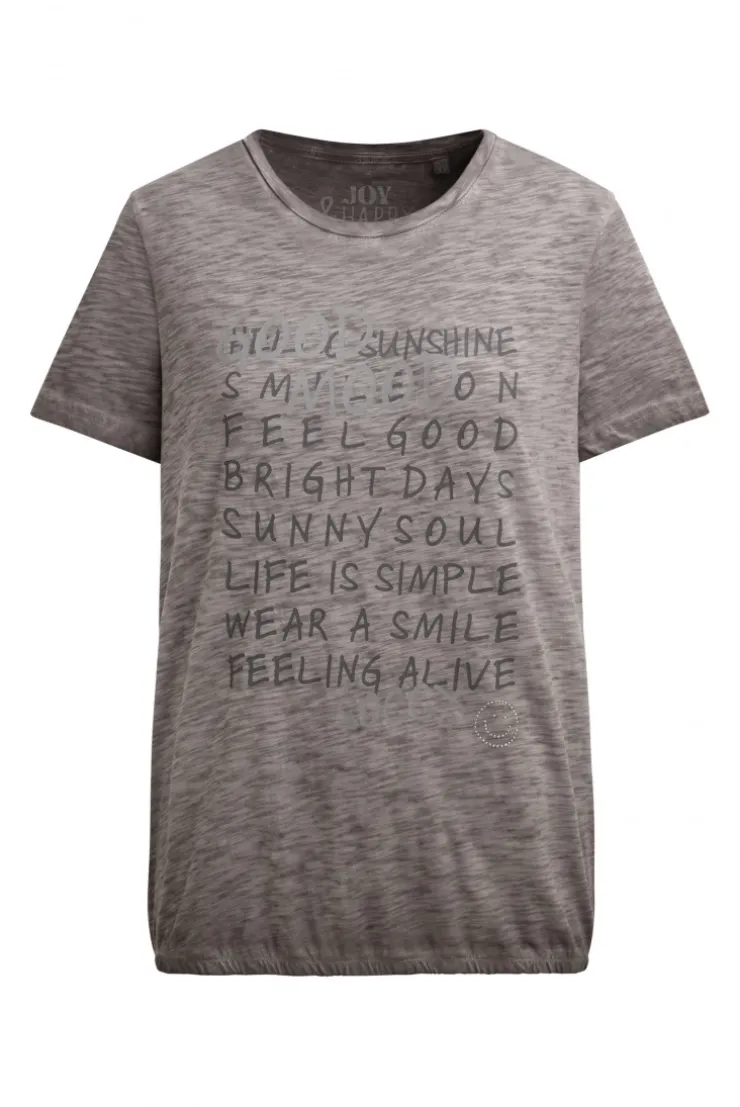 T-Shirt mit Wording Print und Elastiksaum cool khaki
