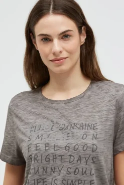 T-Shirt mit Wording Print und Elastiksaum cool khaki