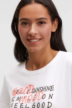 T-Shirt mit Wording Print und Elastiksaum opticwhite