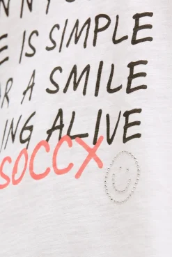 T-Shirt mit Wording Print und Elastiksaum opticwhite