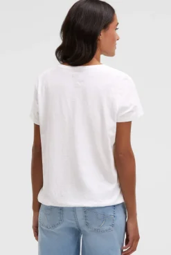 T-Shirt mit Wording Print und Elastiksaum opticwhite