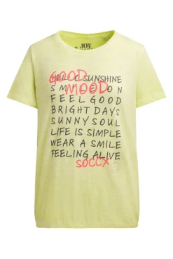 T-Shirt mit Wording Print und Elastiksaum vivid lemon
