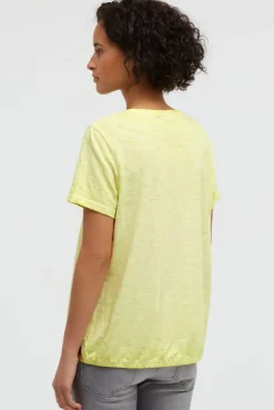 T-Shirt mit Wording Print und Elastiksaum vivid lemon