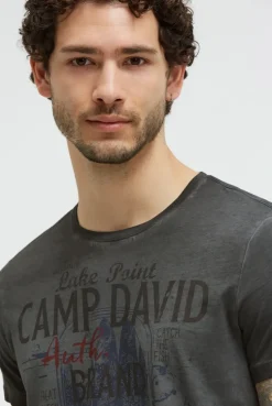 T-Shirt Oil Dyed mit Label Print black