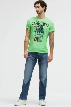 T-Shirt Oil Dyed mit Label Print neon green