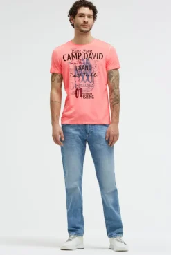 T-Shirt Oil Dyed mit Label Print neon flame