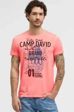 T-Shirt Oil Dyed mit Label Print neon flame