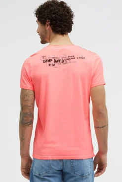 T-Shirt Oil Dyed mit Label Print neon flame