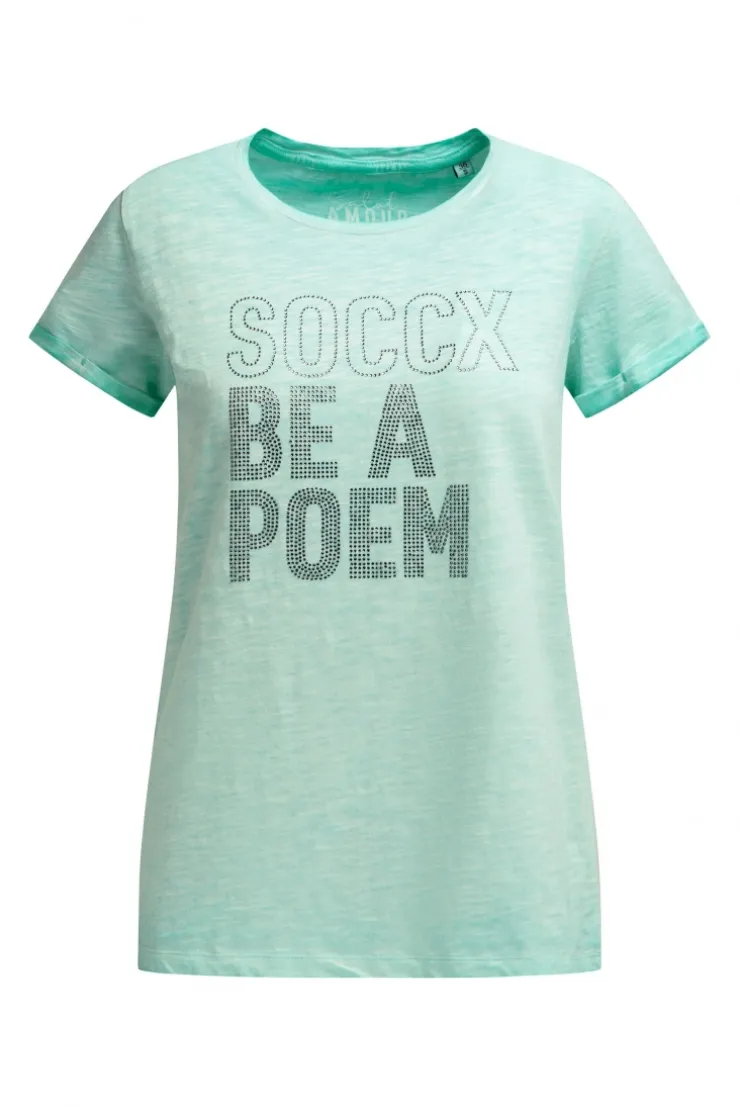 T-Shirt Oil Dyed mit Wording aus Schmucksteinen french mint