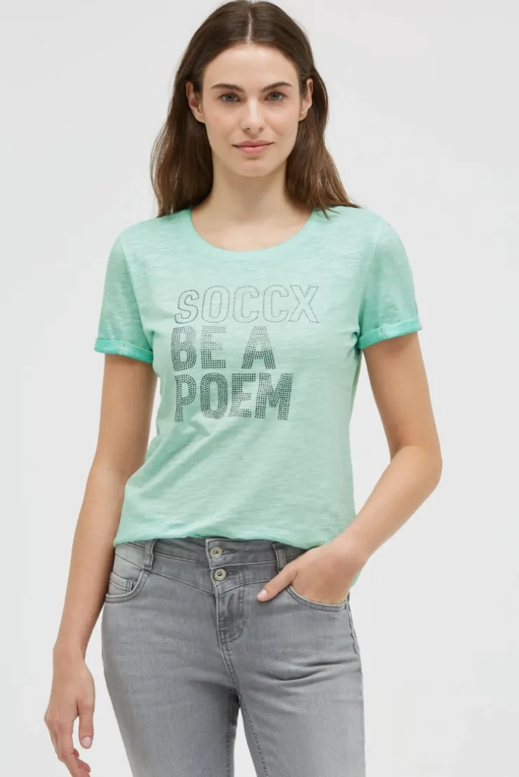 T-Shirt Oil Dyed mit Wording aus Schmucksteinen french mint