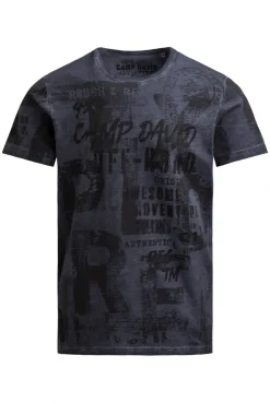T-Shirt Rundhals mit All Over Print blue grey