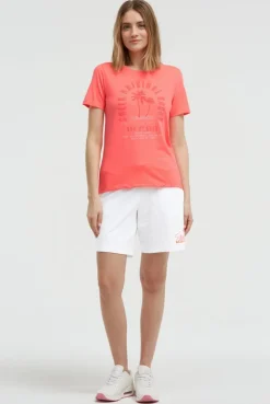 T-Shirt Rundhals mit Artwork neon coral
