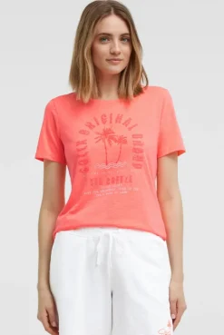 T-Shirt Rundhals mit Artwork neon coral