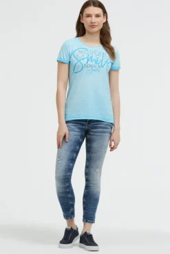T-Shirt Rundhals mit Artwork und Used Look summer aqua