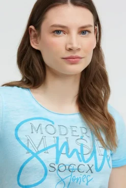 T-Shirt Rundhals mit Artwork und Used Look summer aqua