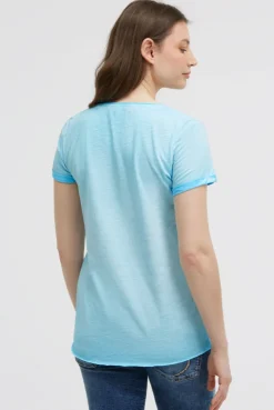 T-Shirt Rundhals mit Artwork und Used Look summer aqua