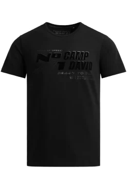 T-Shirt Rundhals mit Flockprint black | S