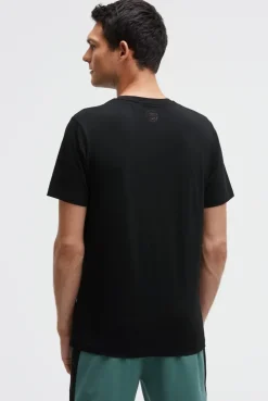 T-Shirt Rundhals mit Flockprint black | S