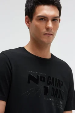 T-Shirt Rundhals mit Flockprint black | S