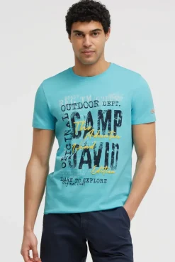 T-Shirt Rundhals mit Logo Prints aqua | S