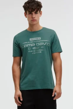 T-Shirt Rundhals mit Metallic Folienprint petrol green | S
