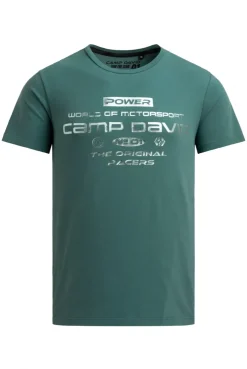 T-Shirt Rundhals mit Metallic Folienprint petrol green | S
