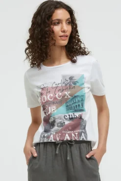 T-Shirt Rundhals mit Photoprint opticwhite